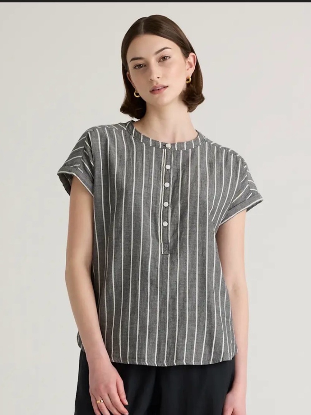 Quince 100% organic cotton gauze roll sleeve shirt